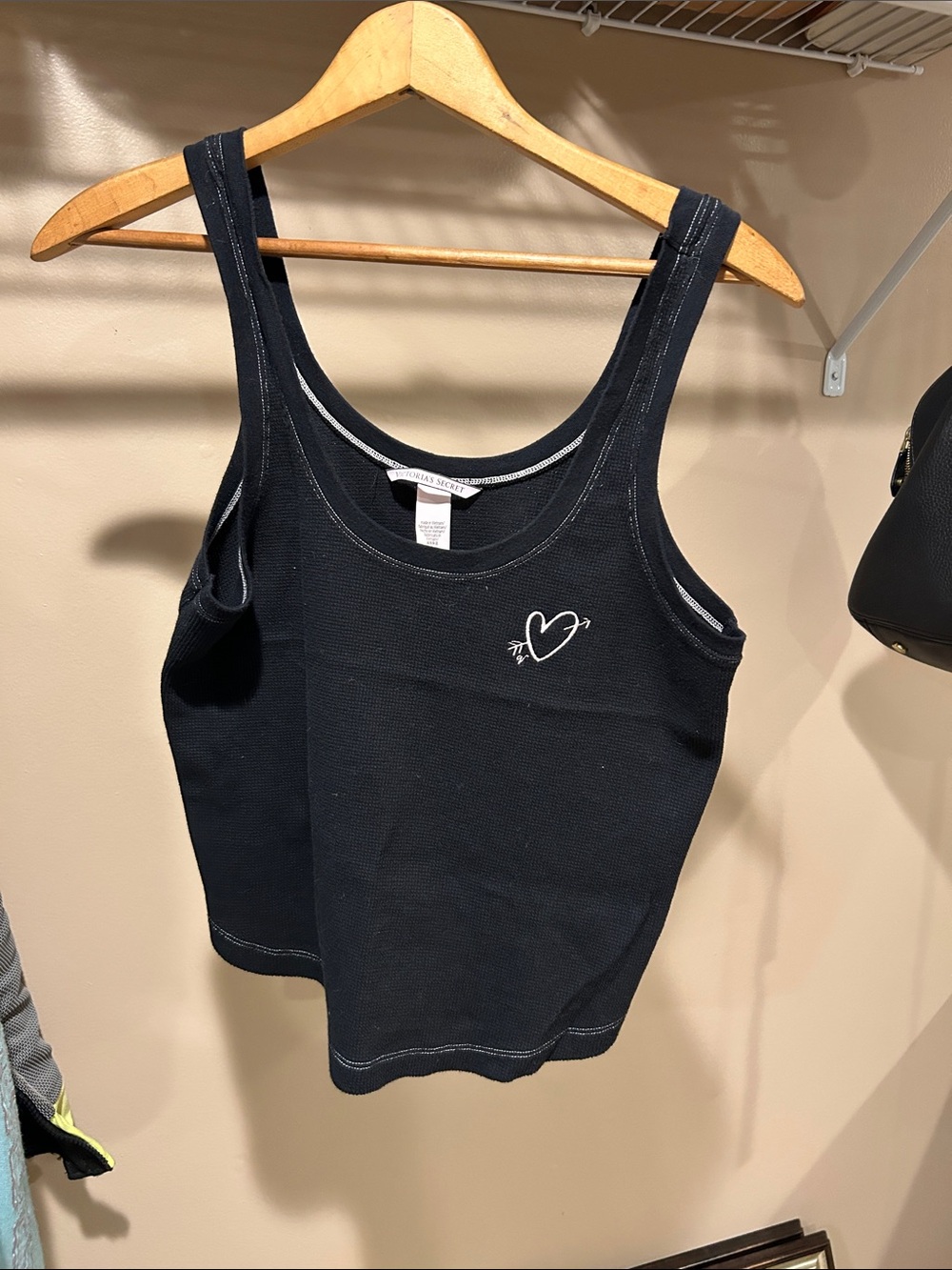 Victoria's Secret Black Ribbed Tank with White Heart